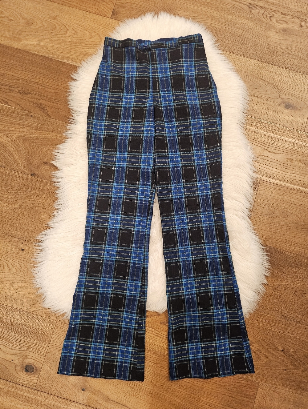 Vintage Blue and Black Plaid Flared Pants